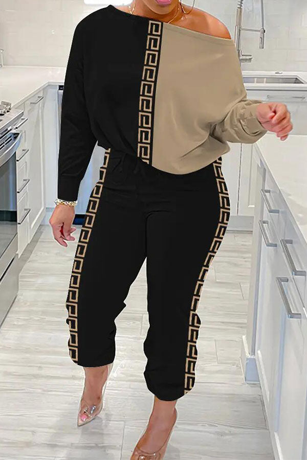 Casual Geometric Print Pocket Suit Pants