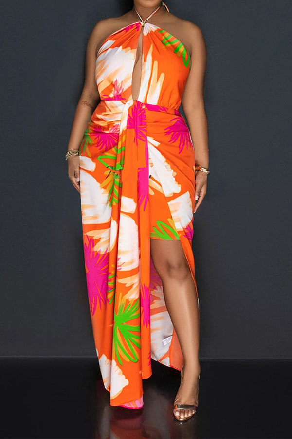 Maxi Dress with Wide Straps and Sheer Leaf Pattern Overlay - White main image 0