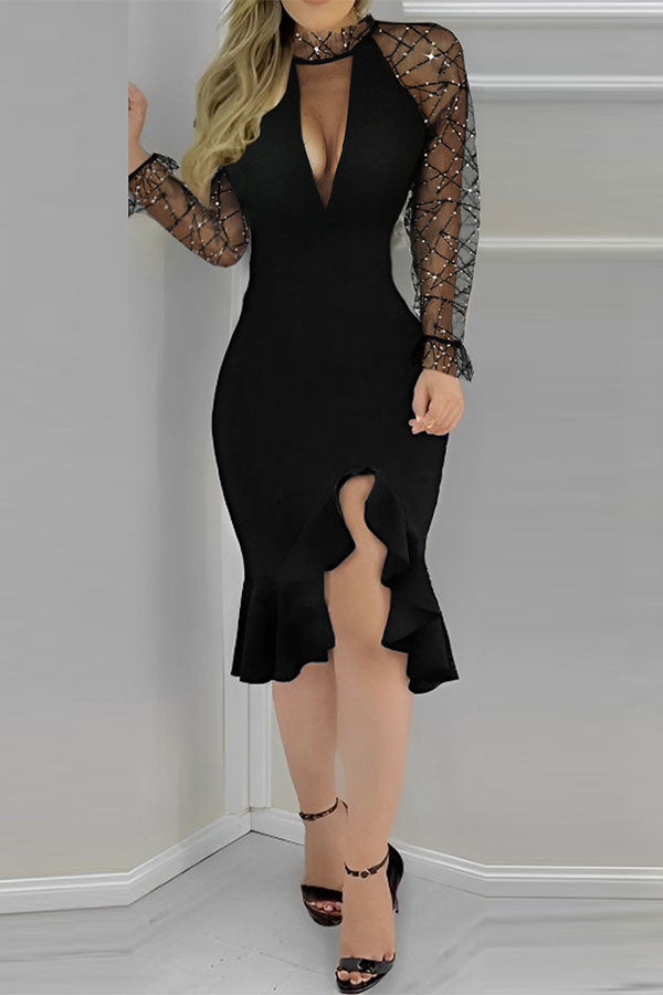 Irregular Design Sequined Halter Dress