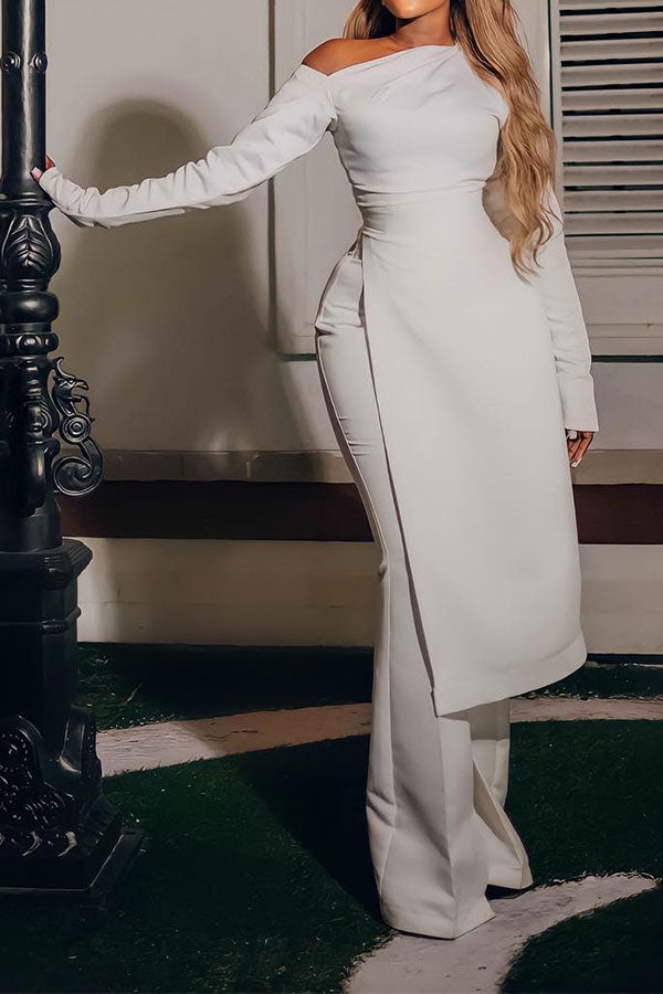 Irregular Pants Suit- Two-Piece Solid Color